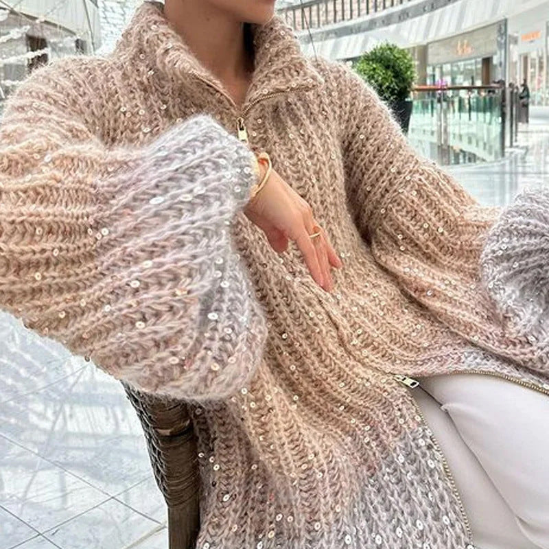 Manteau Tricot Séquiné Western Chic