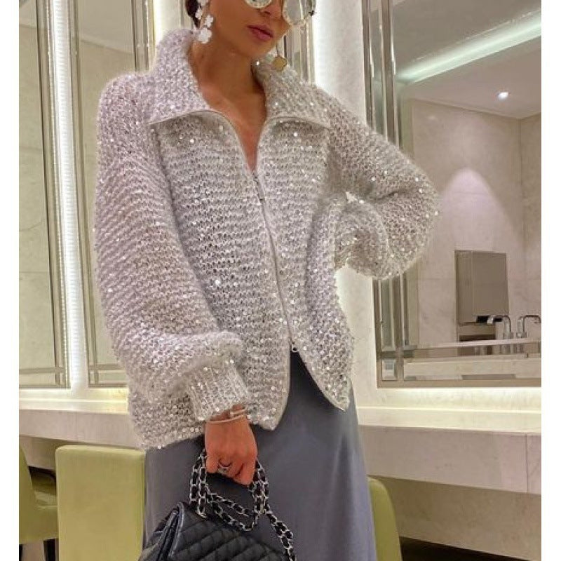 Manteau Tricot Séquiné Western Chic